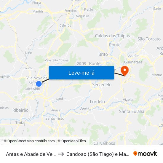 Antas e Abade de Vermoim to Candoso (São Tiago) e Mascotelos map