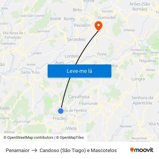 Penamaior to Candoso (São Tiago) e Mascotelos map