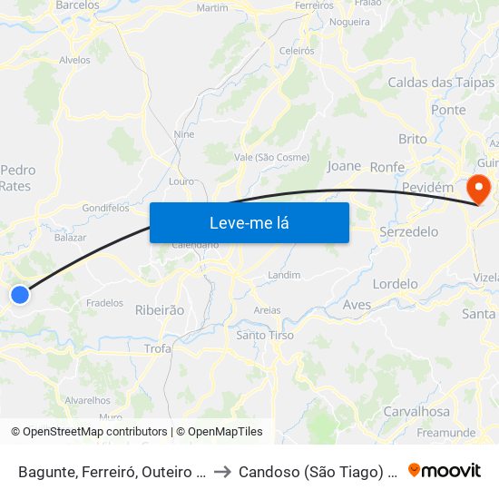 Bagunte, Ferreiró, Outeiro Maior e Parada to Candoso (São Tiago) e Mascotelos map