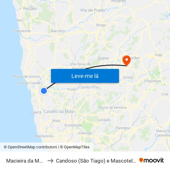 Macieira da Maia to Candoso (São Tiago) e Mascotelos map