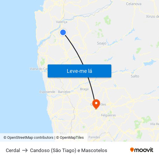 Cerdal to Candoso (São Tiago) e Mascotelos map