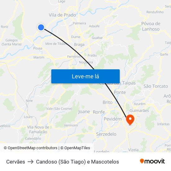 Cervães to Candoso (São Tiago) e Mascotelos map