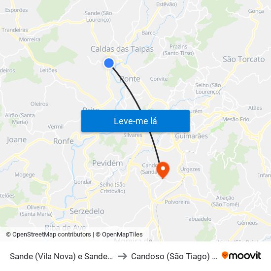 Sande (Vila Nova) e Sande (São Clemente) to Candoso (São Tiago) e Mascotelos map