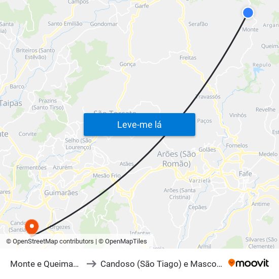 Monte e Queimadela to Candoso (São Tiago) e Mascotelos map