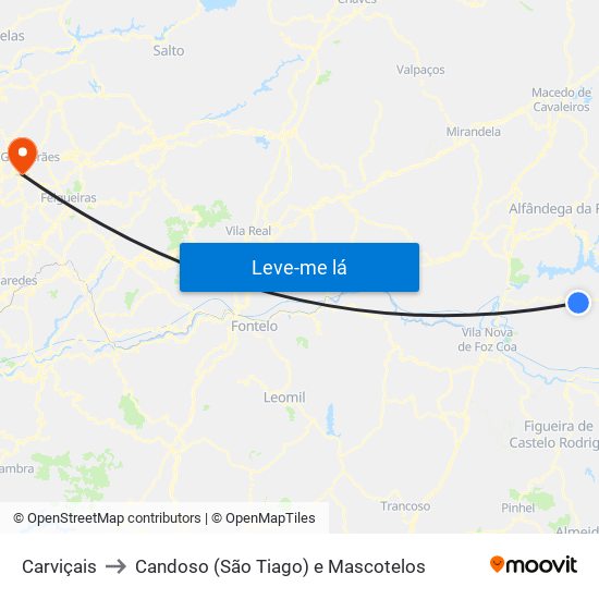 Carviçais to Candoso (São Tiago) e Mascotelos map