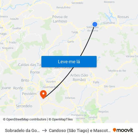 Sobradelo da Goma to Candoso (São Tiago) e Mascotelos map