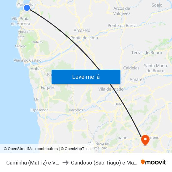 Caminha (Matriz) e Vilarelho to Candoso (São Tiago) e Mascotelos map