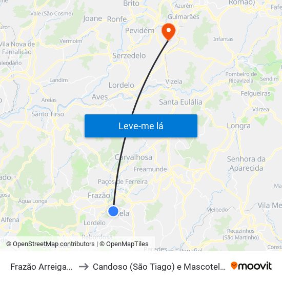 Frazão Arreigada to Candoso (São Tiago) e Mascotelos map