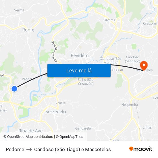 Pedome to Candoso (São Tiago) e Mascotelos map