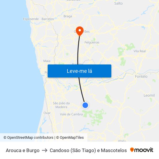 Arouca e Burgo to Candoso (São Tiago) e Mascotelos map