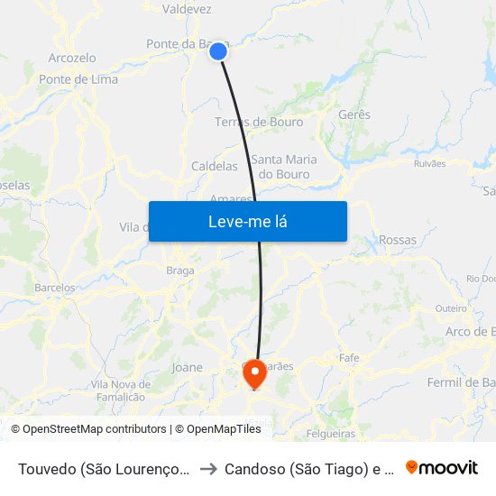 Touvedo (São Lourenço e Salvador) to Candoso (São Tiago) e Mascotelos map
