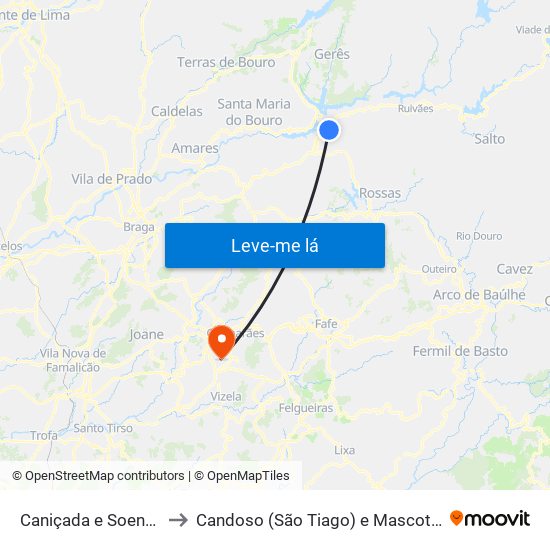 Caniçada e Soengas to Candoso (São Tiago) e Mascotelos map