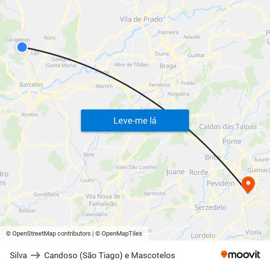 Silva to Candoso (São Tiago) e Mascotelos map