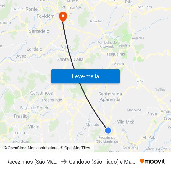 Recezinhos (São Mamede) to Candoso (São Tiago) e Mascotelos map