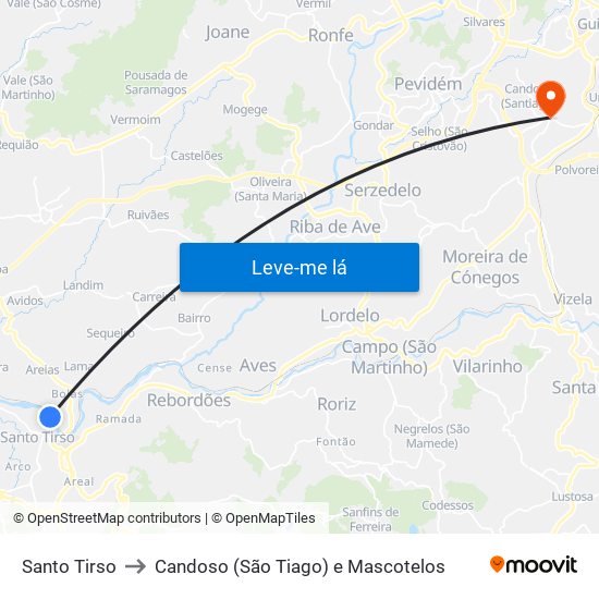 Santo Tirso to Candoso (São Tiago) e Mascotelos map