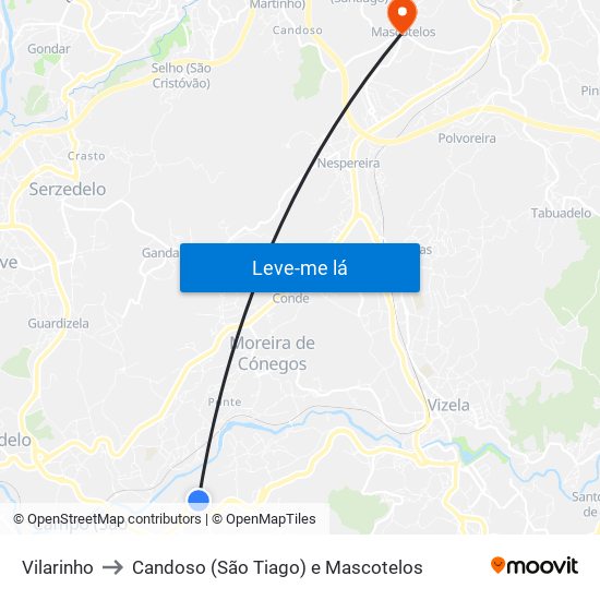 Vilarinho to Candoso (São Tiago) e Mascotelos map