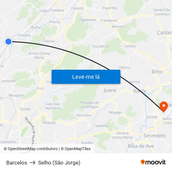 Barcelos to Selho (São Jorge) map