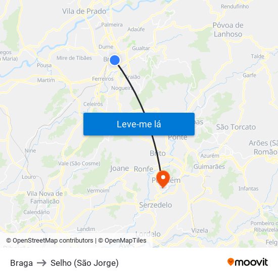 Braga to Selho (São Jorge) map