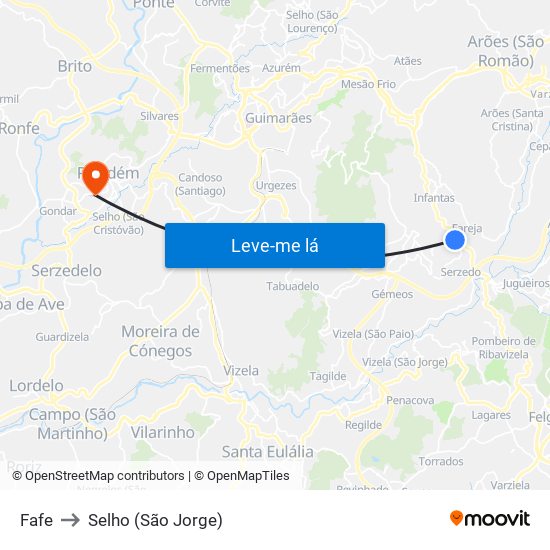 Fafe to Selho (São Jorge) map