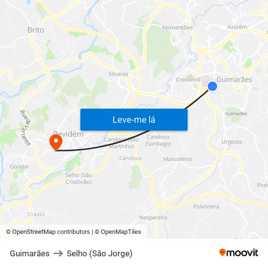 Guimarães to Selho (São Jorge) map