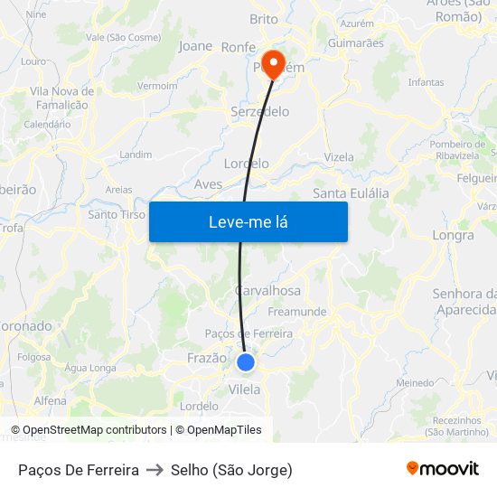 Paços De Ferreira to Selho (São Jorge) map