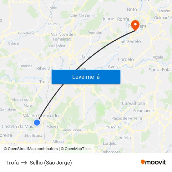 Trofa to Selho (São Jorge) map