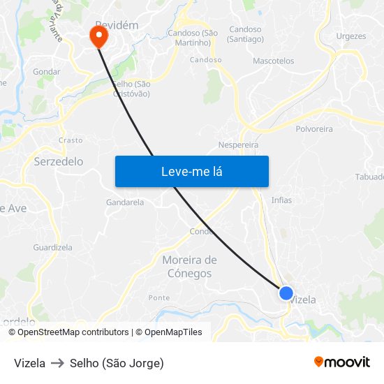 Vizela to Selho (São Jorge) map