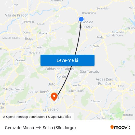 Geraz do Minho to Selho (São Jorge) map