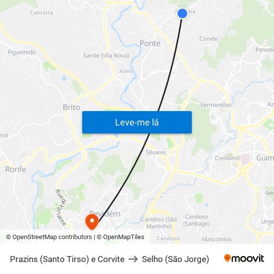 Prazins (Santo Tirso) e Corvite to Selho (São Jorge) map