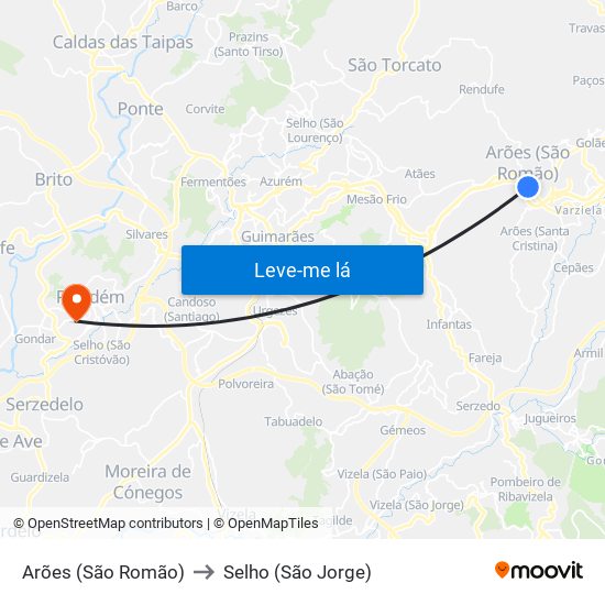 Arões (São Romão) to Selho (São Jorge) map