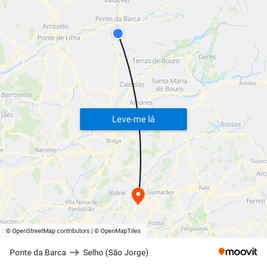 Ponte da Barca to Selho (São Jorge) map