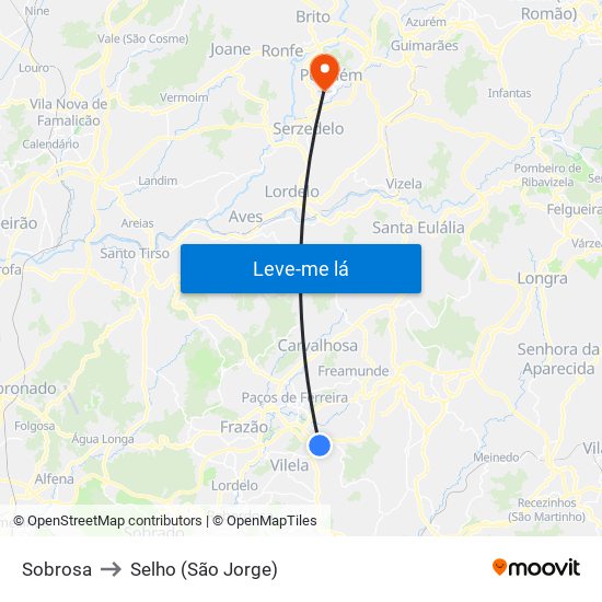 Sobrosa to Selho (São Jorge) map