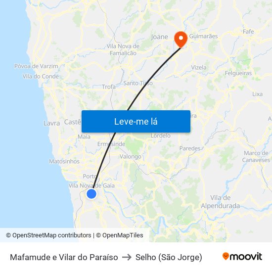 Mafamude e Vilar do Paraíso to Selho (São Jorge) map