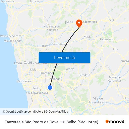 Fânzeres e São Pedro da Cova to Selho (São Jorge) map