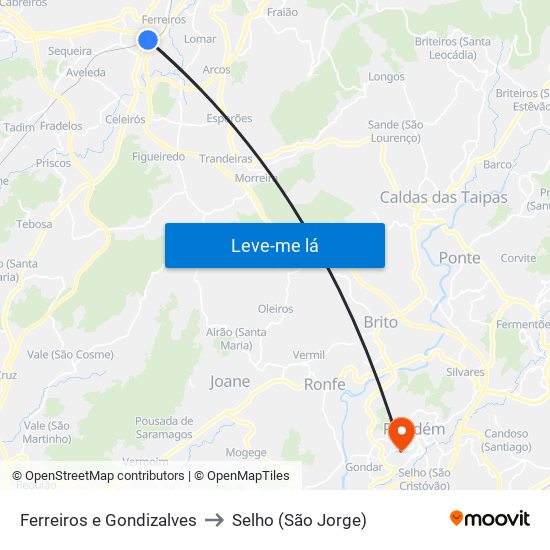 Ferreiros e Gondizalves to Selho (São Jorge) map