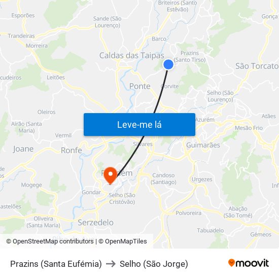 Prazins (Santa Eufémia) to Selho (São Jorge) map