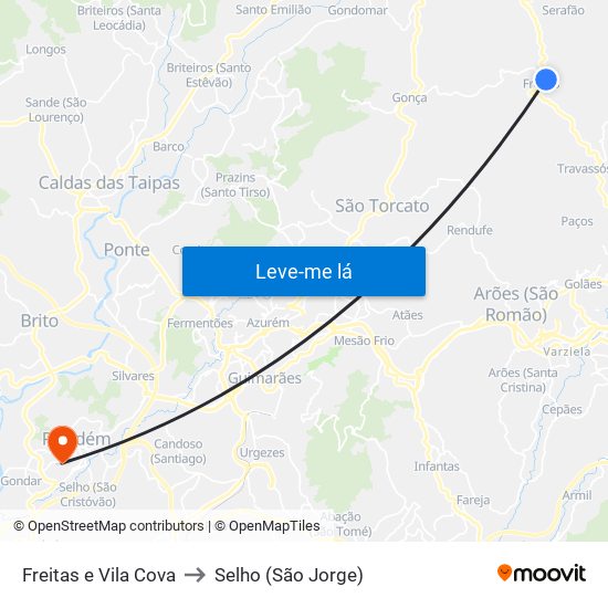 Freitas e Vila Cova to Selho (São Jorge) map