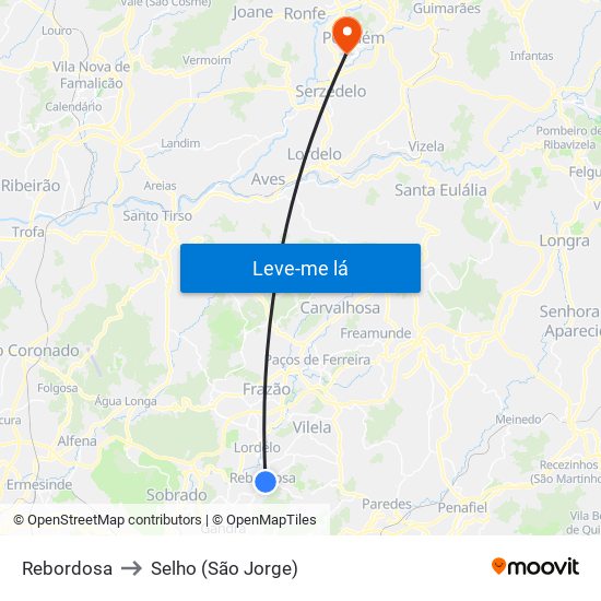 Rebordosa to Selho (São Jorge) map