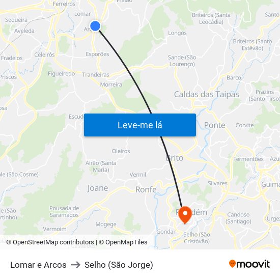 Lomar e Arcos to Selho (São Jorge) map