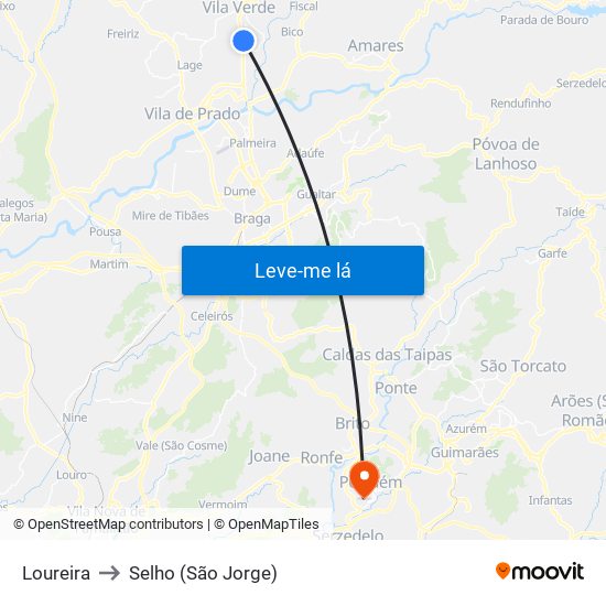 Loureira to Selho (São Jorge) map