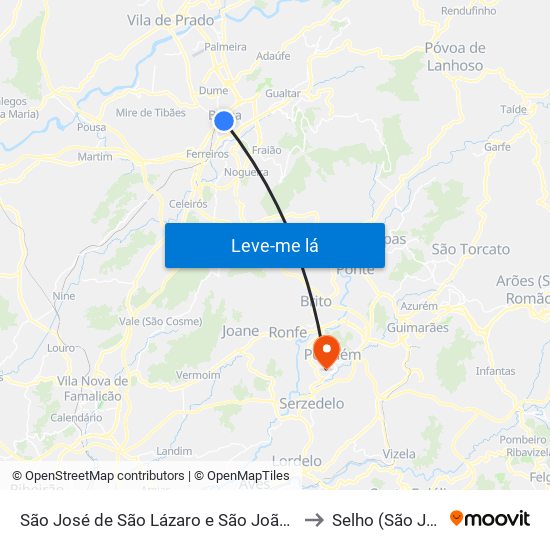 São José de São Lázaro e São João do Souto to Selho (São Jorge) map