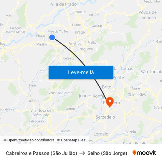 Cabreiros e Passos (São Julião) to Selho (São Jorge) map