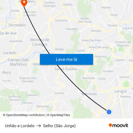 Unhão e Lordelo to Selho (São Jorge) map
