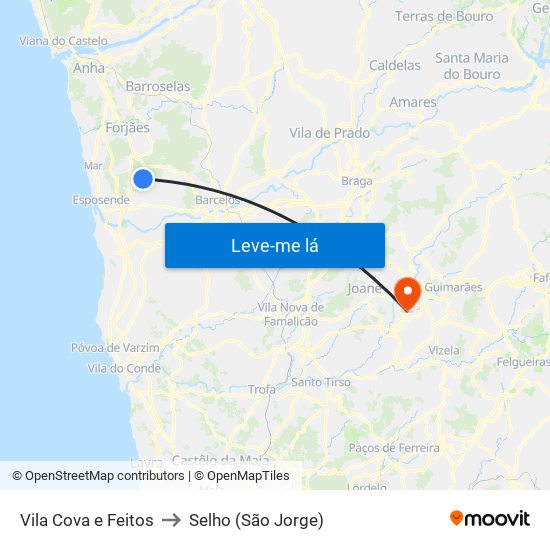 Vila Cova e Feitos to Selho (São Jorge) map