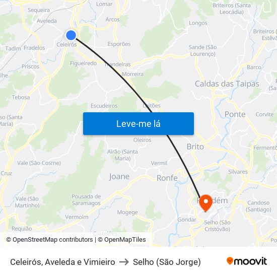 Celeirós, Aveleda e Vimieiro to Selho (São Jorge) map