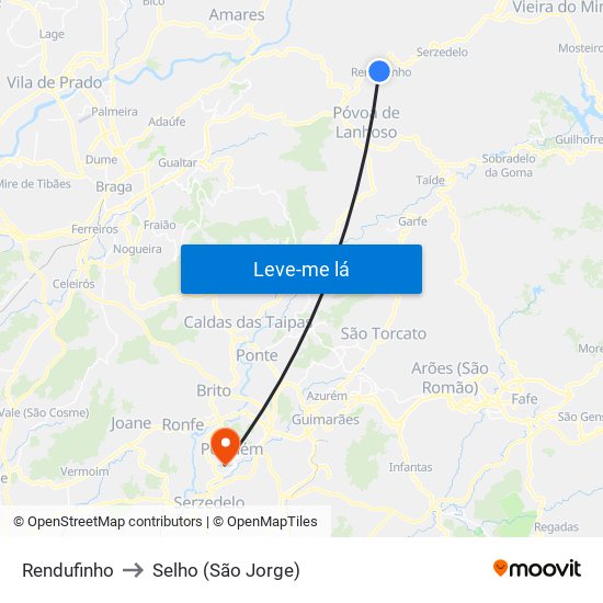 Rendufinho to Selho (São Jorge) map