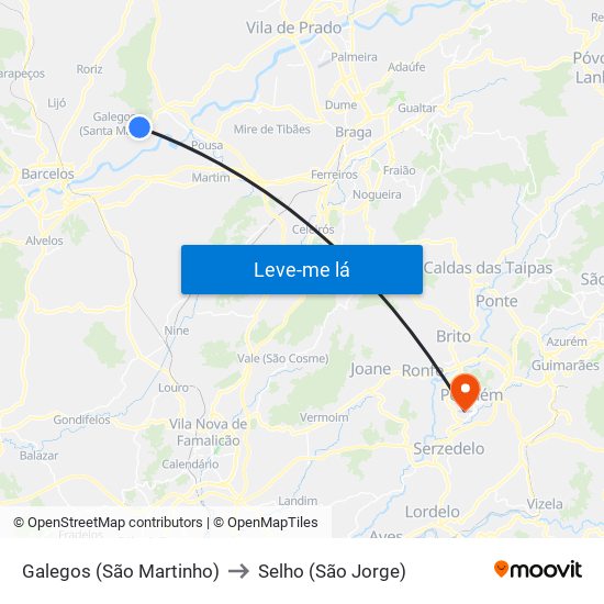 Galegos (São Martinho) to Selho (São Jorge) map