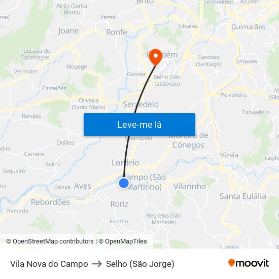 Vila Nova do Campo to Selho (São Jorge) map