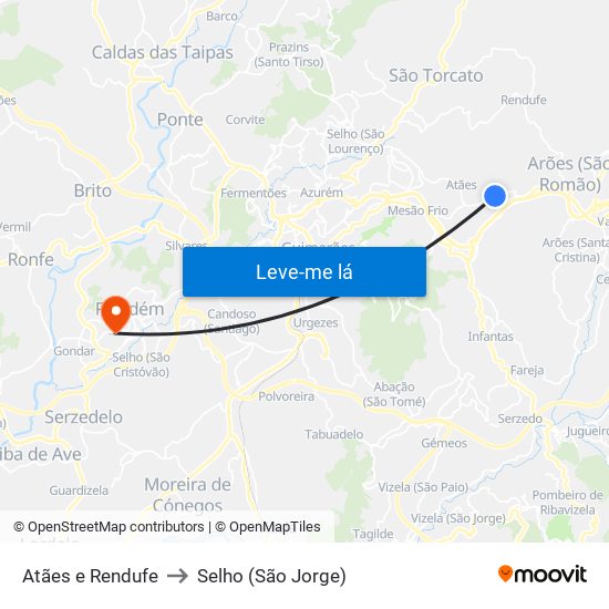Atães e Rendufe to Selho (São Jorge) map