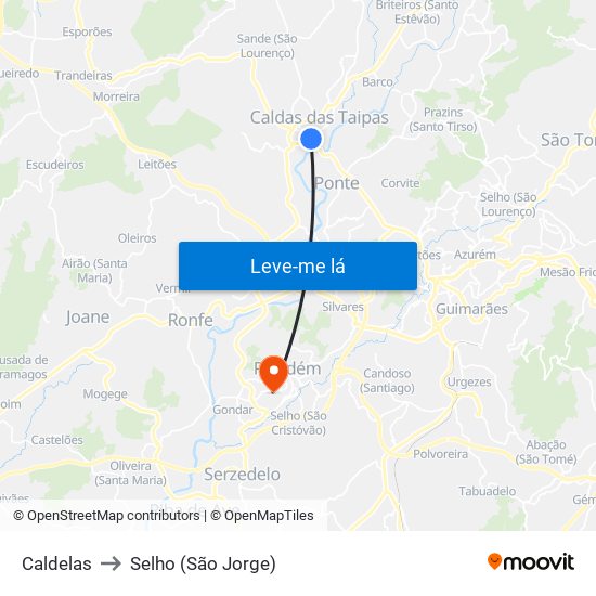 Caldelas to Selho (São Jorge) map